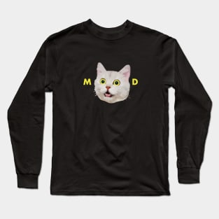 White cat mood with yellow eyes Long Sleeve T-Shirt